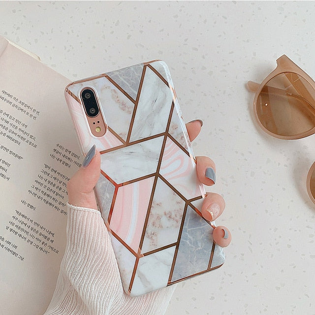 Electroplate Geometric Marble Case Huawei P20 P30 Pro Lite Mate 20 Pro