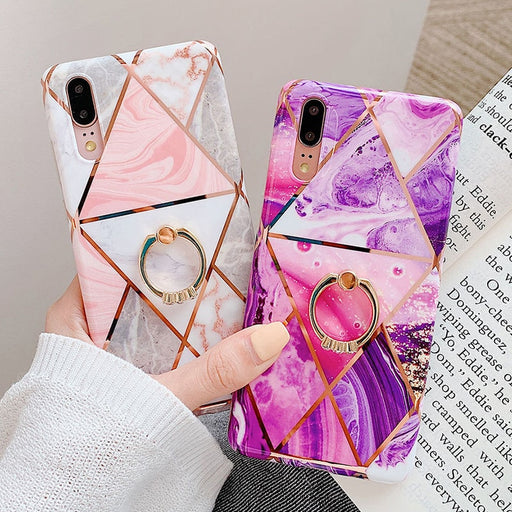Geometric Marble Finger ring Case Huawei P20 P30 Pro Lite Mate 20 Pro