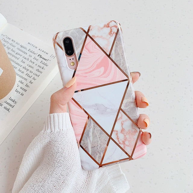 Geometric Marble Finger ring Case Huawei P20 P30 Pro Lite Mate 20 Pro