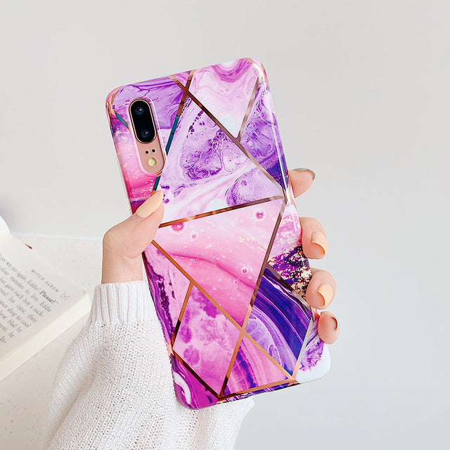 Geometric Marble Finger ring Case Huawei P20 P30 Pro Lite Mate 20 Pro